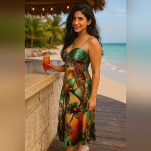 Tropical Print Swim Dress